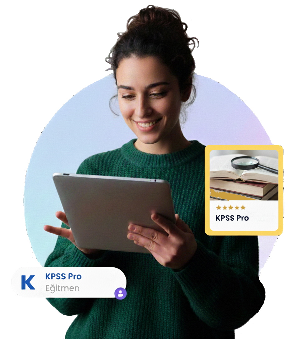 KPSS hazırlık sürecinde tablet üzerinden online soru çözen genç kadın