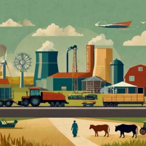 Türkiye’de coğrafi bölgeler ve bölgesel kalkınma konusunu anlatan, tarım, sanayi ve ulaşım temalı eğitim görseli