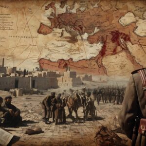 Osmanlı Devleti’nin dağılma dönemini anlatan, toprak kayıpları ve devletin çözülmesini simgeleyen tarih temalı eğitim görseli
