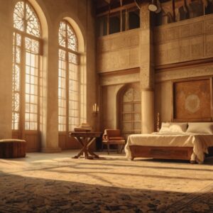 Osmanlı Kültür ve Medeniyeti konusunu anlatan, Osmanlı divanı, el yazmaları ve klasik mimari unsurlar içeren eğitim görseli