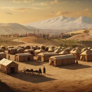 Osmanlı Devleti’nin kuruluş sürecini anlatan, Osman Bey ve erken Osmanlı dönemini yansıtan tarih temalı eğitim görseli